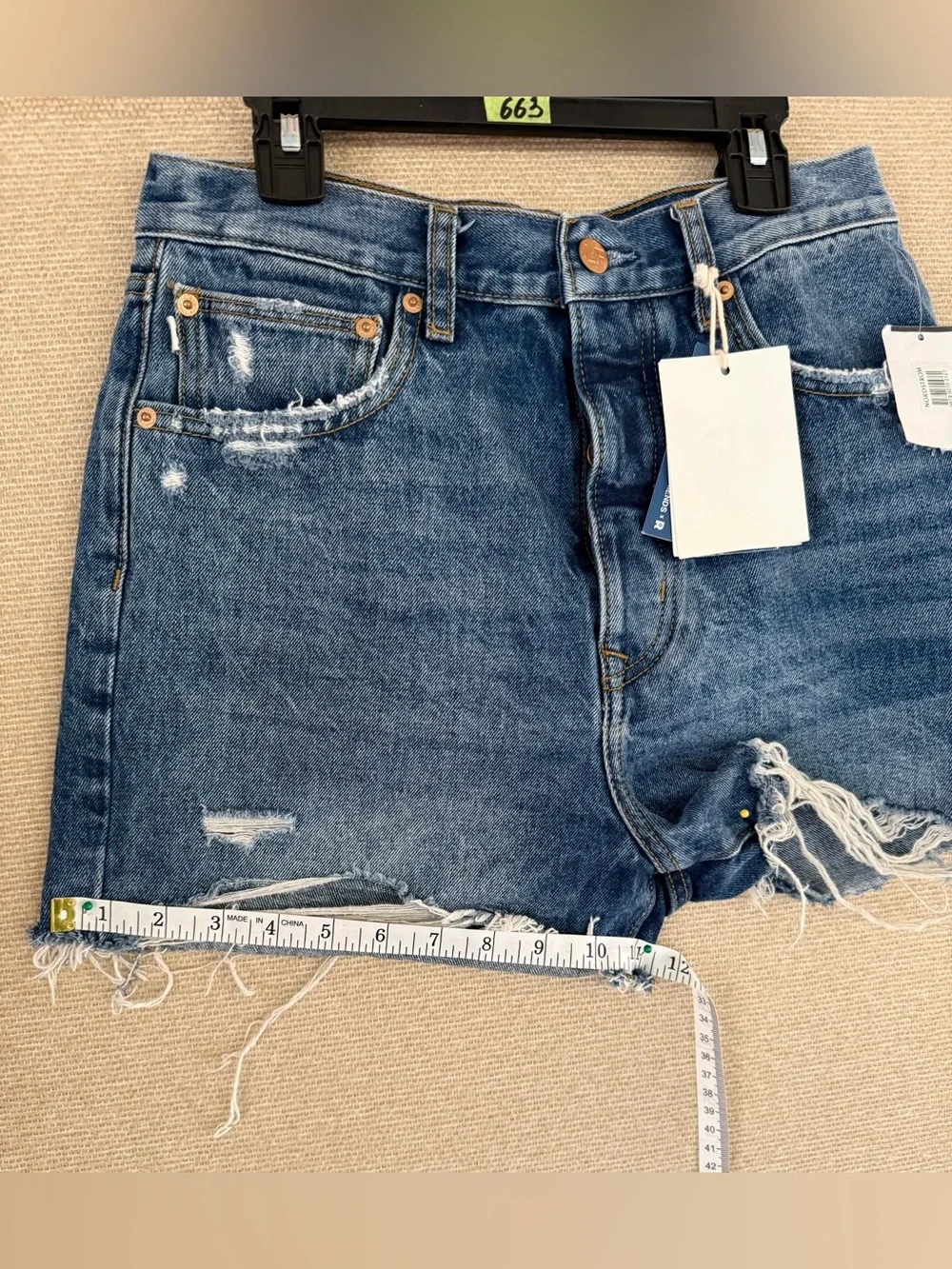 Lovers + Friends Distressed Dark Blue Denim Cutoff Shorts
